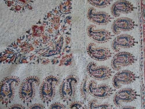 VINTAGE HAND BLOCKED PRINTED (NATURAL DYED) PERSIAN GHALAMKAR TABLE CLOTH/THROW - SIGNED