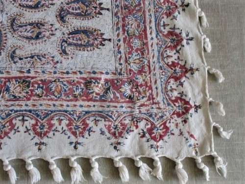 VINTAGE HAND BLOCKED PRINTED (NATURAL DYED) PERSIAN GHALAMKAR TABLE CLOTH/THROW - SIGNED