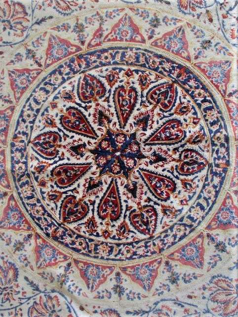 VINTAGE HAND BLOCKED PRINTED (NATURAL DYED) PERSIAN GHALAMKAR TABLE CLOTH/THROW - SIGNED