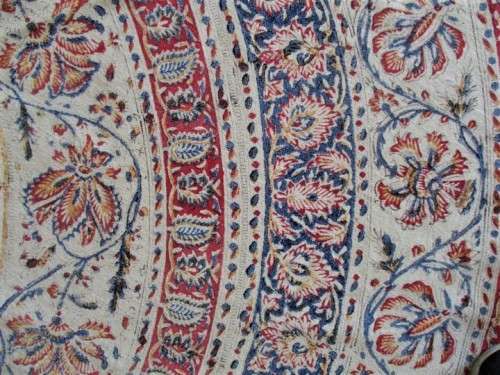VINTAGE HAND BLOCKED PRINTED (NATURAL DYED) PERSIAN GHALAMKAR TABLE CLOTH/THROW - SIGNED