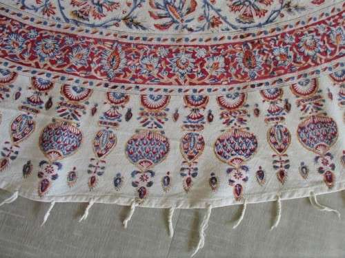 VINTAGE HAND BLOCKED PRINTED (NATURAL DYED) PERSIAN GHALAMKAR TABLE CLOTH/THROW - SIGNED