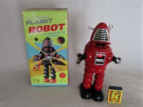 MECHANICAL TIN PLATE WIND-UP WALKING ROBOT  (MARXU ST JOHN) IN ORIGINAL BOX