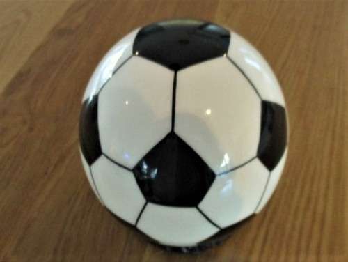FOR THE SOCCER ENTHUSIAST - A STUNNING PAINTED SOCCER BALL OSTRICH EGG! WITH WOODEN STAND