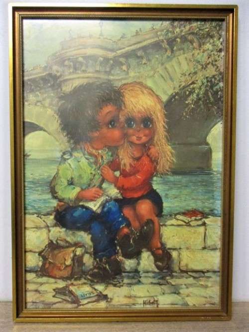 A CHARMING VINTAGE 1960's PRINT OF MICHEL THOMAS' WIDE-EYED CHILDREN