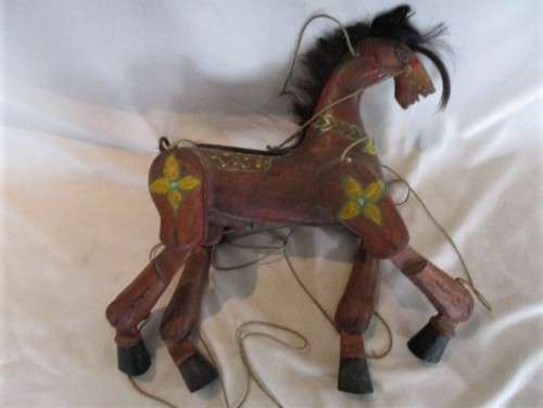 AN AWESOME LARGE ANTIQUE WOODEN HORSE MARIONETTE PUPPET