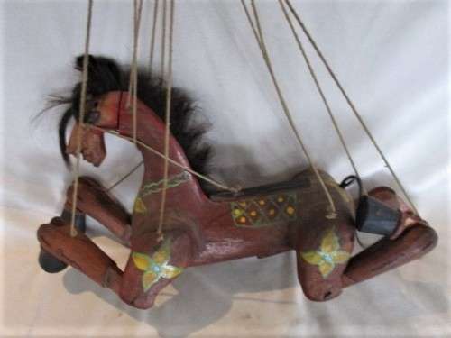 AN AWESOME LARGE ANTIQUE WOODEN HORSE MARIONETTE PUPPET