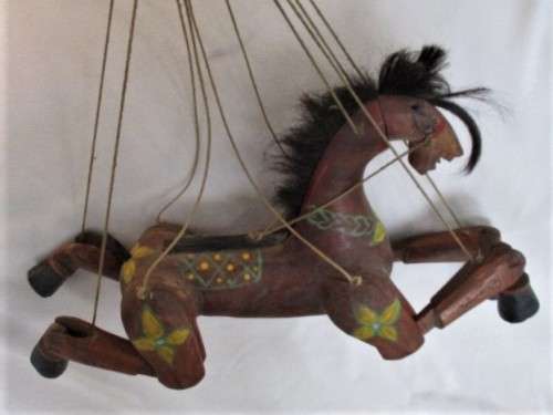 AN AWESOME LARGE ANTIQUE WOODEN HORSE MARIONETTE PUPPET