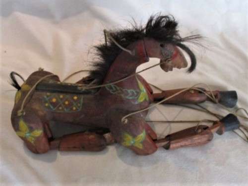 AN AWESOME LARGE ANTIQUE WOODEN HORSE MARIONETTE PUPPET