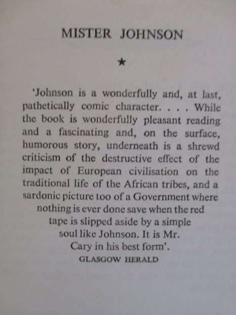 1952 - A HEARTWARMING AND INSIGHTFUL BOOK SET IN COLONIAL AFRICA -MISTER JOHNSON BY JOYCE CARY