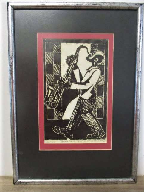 1992 LIMITED EDITION (26/30) SIGNED LINOCUT BY SOUTH AFRICAN ARTIST PATRICK HOLO ENTITLED "JAZZMAN"