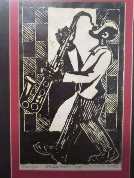 1992 LIMITED EDITION (26/30) SIGNED LINOCUT BY SOUTH AFRICAN ARTIST PATRICK HOLO ENTITLED "JAZZMAN"