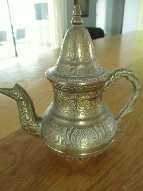 FOR WILLIAM111$ ONLY - SMALL VERY DECORATIVE SMALL TURKISH COFFEE POT AND OIL LAMP