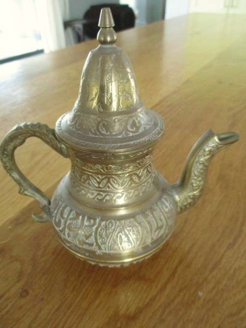 FOR WILLIAM111$ ONLY - SMALL VERY DECORATIVE SMALL TURKISH COFFEE POT AND OIL LAMP