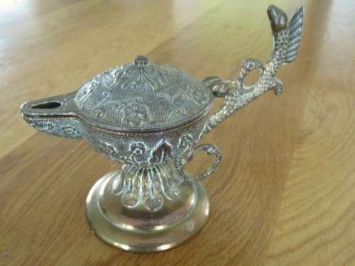 FOR WILLIAM111$ ONLY - SMALL VERY DECORATIVE SMALL TURKISH COFFEE POT AND OIL LAMP