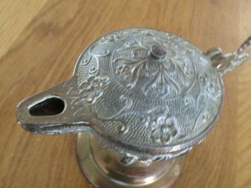 FOR WILLIAM111$ ONLY - SMALL VERY DECORATIVE SMALL TURKISH COFFEE POT AND OIL LAMP