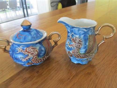 VINTAGE CHERRY CHINA VINTAGE RAISED DRAGON TEA SET - 13 PIECE