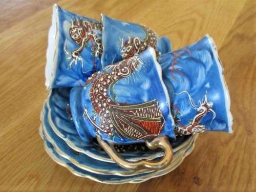 VINTAGE CHERRY CHINA VINTAGE RAISED DRAGON TEA SET - 13 PIECE