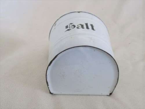 ANTIQUE 1890's/1900's GERMAN ENAMELWARE WALL-HANGING SALT 'BOX' - GREAT FOR KITCHEN HERBS!