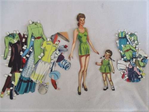 VINTAGE 1950's MOTHER AND DAUGHTER PAPER DOLLS WITH SOME MATCHING OUTFITS