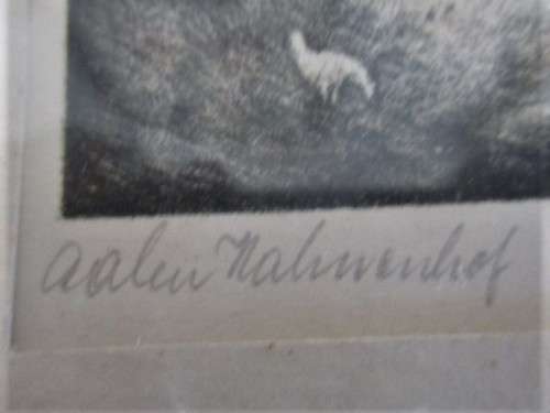ETCHING OF SCENE IN AALEN, GERMANY - ORIGINAL PENCIL SIGNATURE
