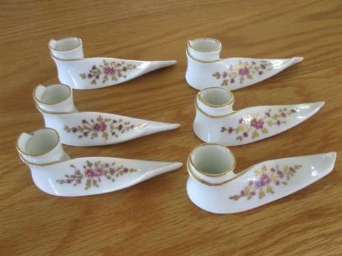 A SET OF SIX EXQUISITE LIMOGES, FRANCE CANDLE HOLDERS FOR THAT SPECIAL DINNER PARTY SETTING