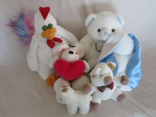 SOFT AND WHITE AND CLEAN AND FLUFFY - A GROUP OF SIX CUTE TOYS FOR BABY