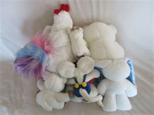 SOFT AND WHITE AND CLEAN AND FLUFFY - A GROUP OF SIX CUTE TOYS FOR BABY
