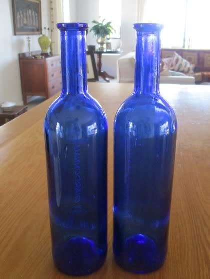 TWO RARE COBALT BLUE ROOIBERG WINERY CHARDONNAY BOTTLES