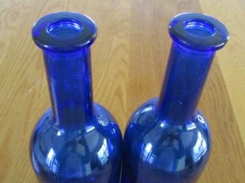 TWO RARE COBALT BLUE ROOIBERG WINERY CHARDONNAY BOTTLES
