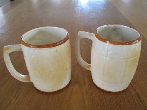 LET "THEM" SWING - TWO VINTAGE 1950's NAUGHTY BEER MUGS (GOOD FOR MORNING COFFEE TOO!!)