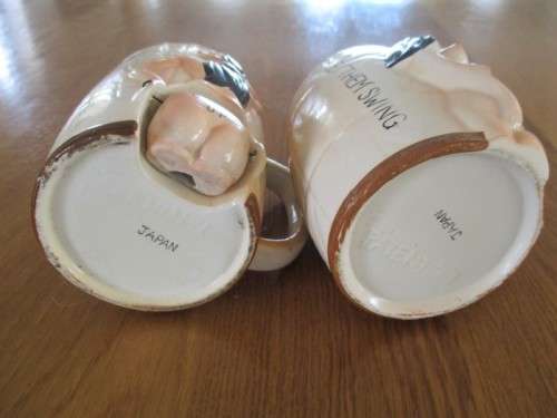 LET "THEM" SWING - TWO VINTAGE 1950's NAUGHTY BEER MUGS (GOOD FOR MORNING COFFEE TOO!!)
