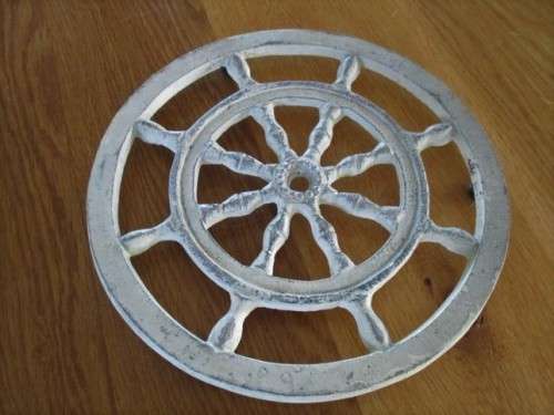 TWO METAL TRIVETS/ POT STANDS WITH NAUTICAL THEME PAINTED WHITE