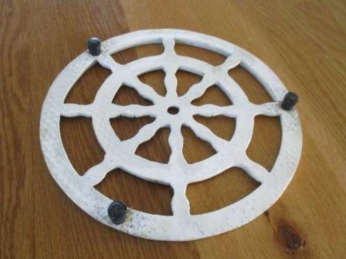 TWO METAL TRIVETS/ POT STANDS WITH NAUTICAL THEME PAINTED WHITE