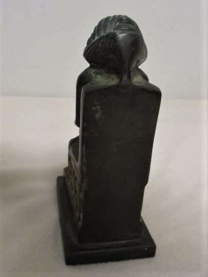 TWO VERY OLD BRONZE FIGURINES WITH PATINA OF PHAROAH KHAFRE AND QUEEN NEFERITITI MOUNTED ON WOOD
