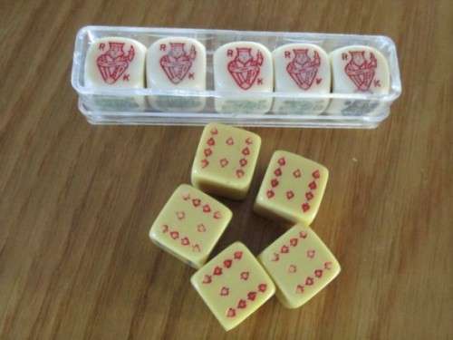 ANTIQUE LEATHER CUP AND 2 SETS OF DICE  - "WITH THE COMPLIMENTS OF THE UNITED TOBACCO CO (SOUTH) LTD