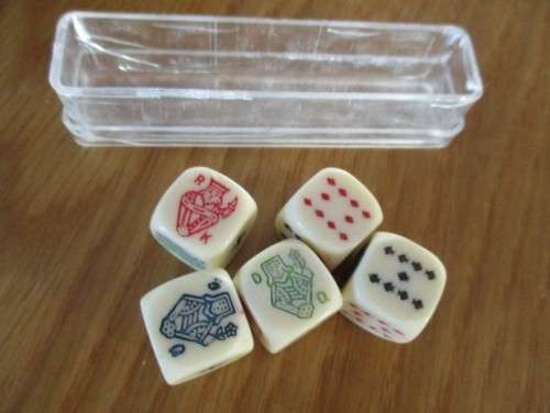 ANTIQUE LEATHER CUP AND 2 SETS OF DICE  - "WITH THE COMPLIMENTS OF THE UNITED TOBACCO CO (SOUTH) LTD