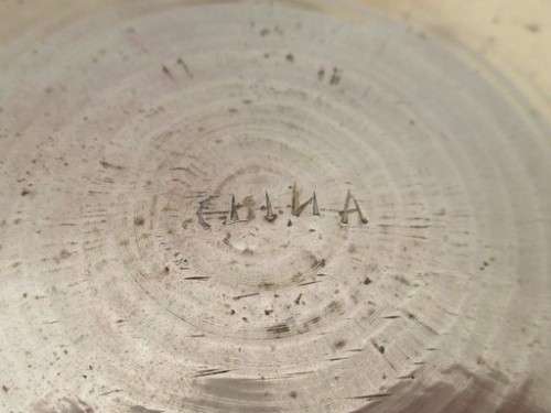 VINTAGE CHINESE FOOTED FRUIT BOWL WITH ENGRAVED SYMBOLS AND TWO DRAGONS WITH FIRE BALL - BRASS