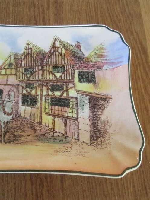 VINTAGE ROYAL DOULTON "OLD ENGLISH COACHING SCENE" SANDWICH PLATE DESIGNED AND SIGNED BY W.E. GRACE