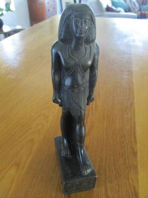 BLACK RESIN EGYPTIAN FIGURINE - 27CM TALL - SIGNED