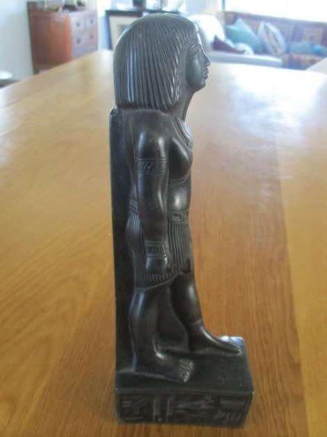 BLACK RESIN EGYPTIAN FIGURINE - 27CM TALL - SIGNED