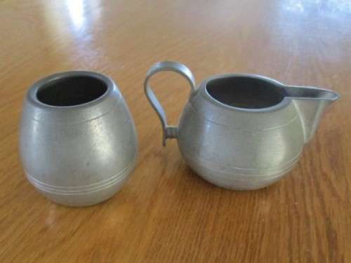 FOR ZEEBOB ONLY -VINTAGE DUTCH PEWTER GERO CREAMER AND SUGAR BASIN DESIGNED BY GEORG NILSSON