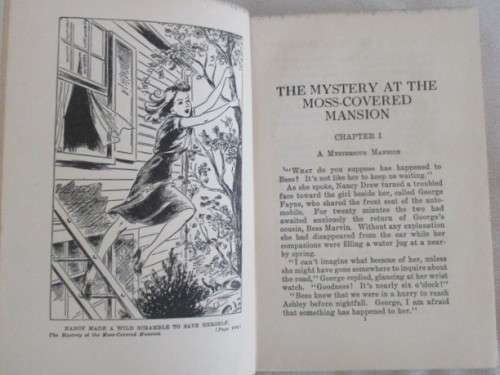 EARLY EDITION HARD COVER - ONE OF THE NANCY DREW SERIES - THE MYSTERY AT THE MOSS-COVERED MANSION