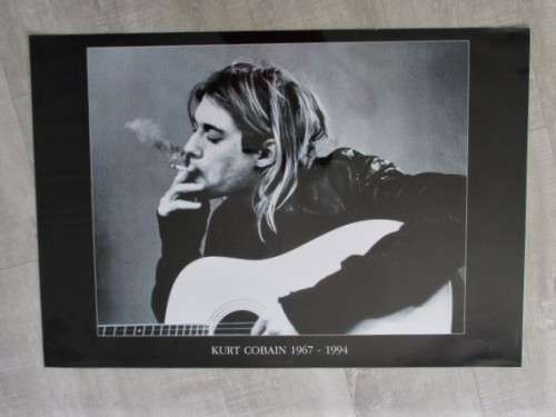 A LARGE LAMINATED ICONIC KURT COBAIN POSTER PUBLISHED IN 1994 SHORTLY AFTER HIS DEATH