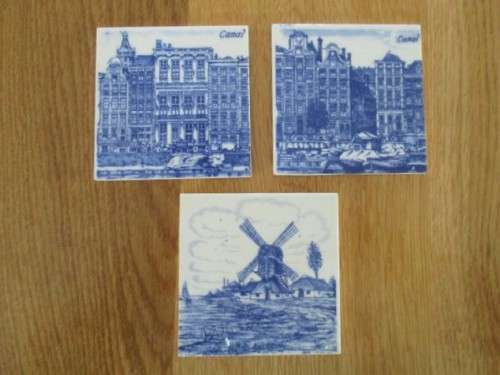 THREE SMALL BLUE AND WHITE DUTCH TILES