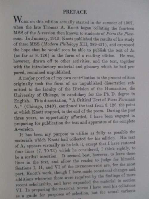 1969 HARD COVER -PIERS THE PLOWMAN A CRITICAL EDITION OF THE A-VERSION
