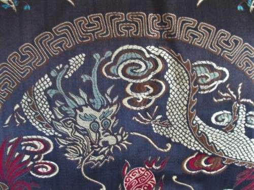 TRADITIONAL CHINESE BROCADE CUSHION - EXOTIC BIRDS AND DRAGONS PLAYING WITH FIREBALL-GREAT CONDITION