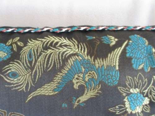 TRADITIONAL CHINESE BROCADE CUSHION - EXOTIC BIRDS AND DRAGONS PLAYING WITH FIREBALL-GREAT CONDITION