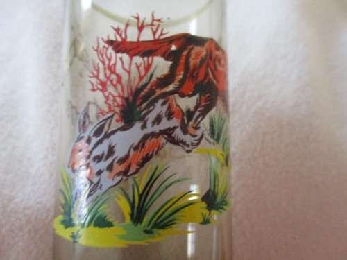 SET OF 4 VINTAGE SPANISH LONG SHOT GLASSES DEPICTING DIFFERENT HUNTING SCENES  FROM SA DA BANDEIRA