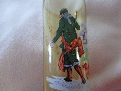SET OF 4 VINTAGE SPANISH LONG SHOT GLASSES DEPICTING DIFFERENT HUNTING SCENES  FROM SA DA BANDEIRA