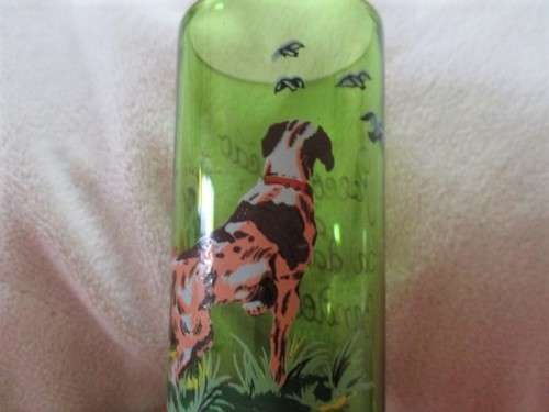 SET OF 4 VINTAGE SPANISH LONG SHOT GLASSES DEPICTING DIFFERENT HUNTING SCENES  FROM SA DA BANDEIRA